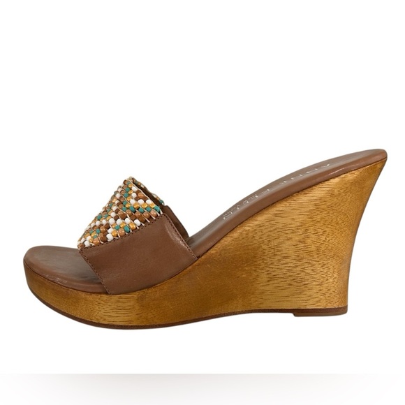Anne Klein Beaded Plateform Wood Wedge Sandals Sz 10 - Picture 5 of 13